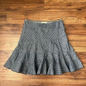 DKNY Jeans Pinstripe Blue Denim Ruffle Skirt Aline Y2K Women 12 Coquette Cottage